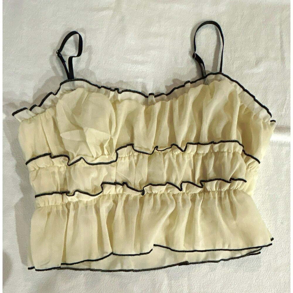 Ivory/Black Chiffon Ruffle Contrast Midi Skirt S High RiseElastic Waist/top 2 pc